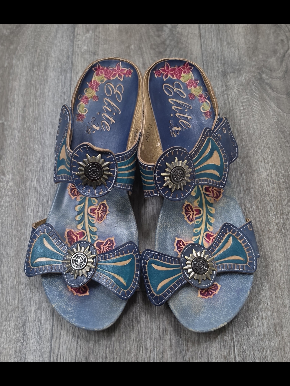 ELITE by Corkys Leather Floral "SWEET" Sandals Size 8